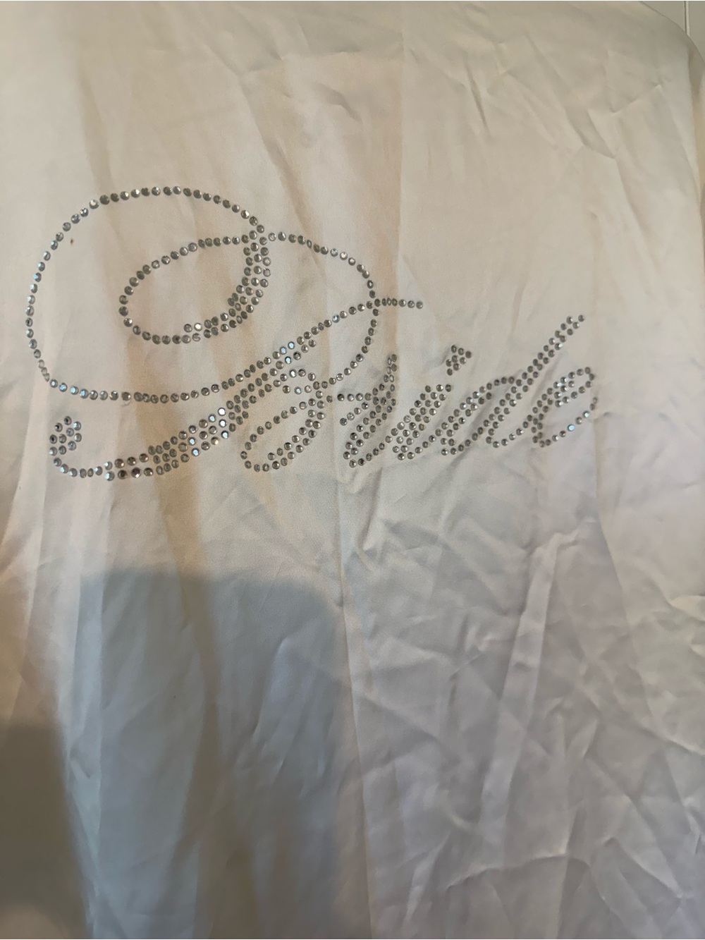 Icing White Satin 'Bride' Kimono Robe with Rhinestone Script - Picture 2 of 8